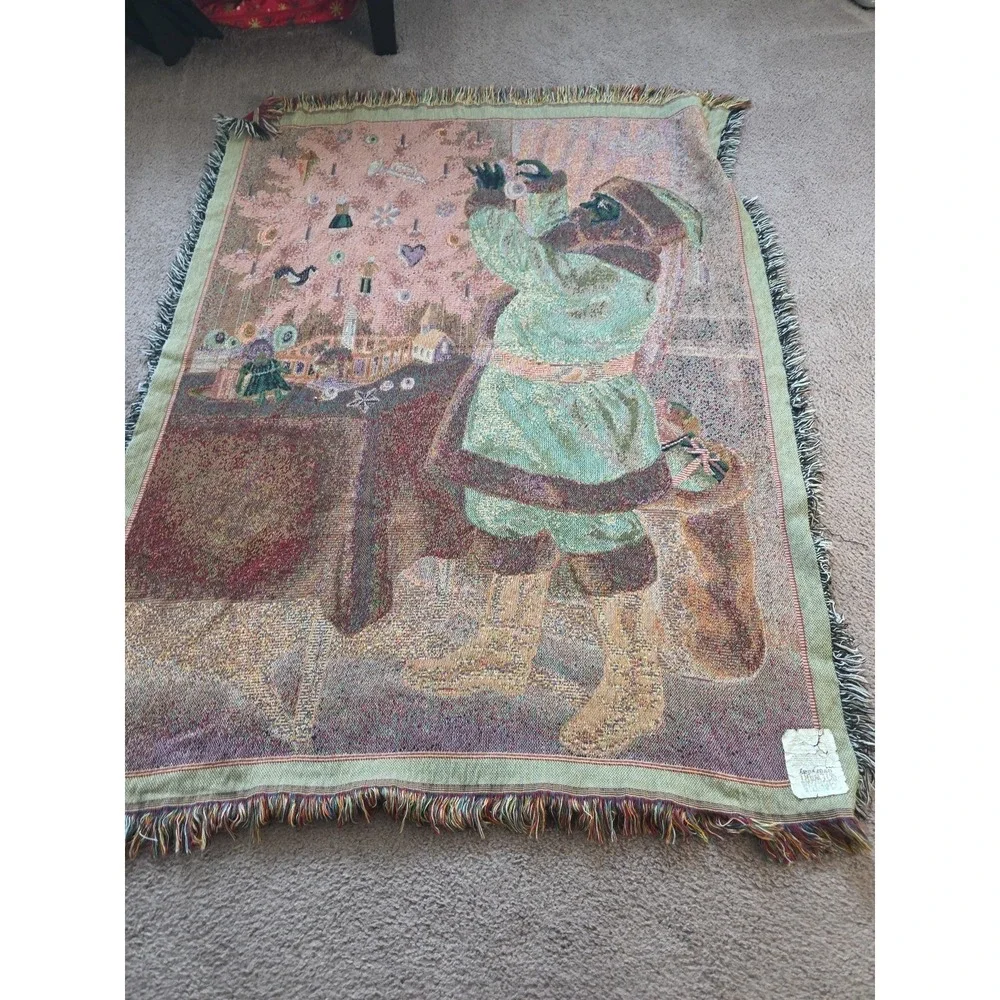 Vintage Martha Stewart Christmas Tapestry Throw Blanket Santa Claus 140